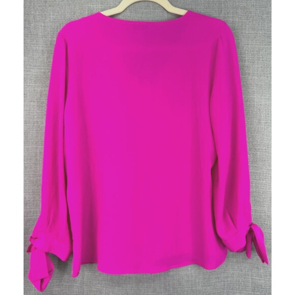 CeCe Long Sleeve Tie Cuff V Neck Blouse Women's Size XS Pink - Picture 4 of 6